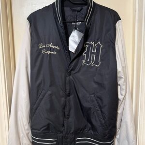 Hollister Men's Black and White Varsity Jacket ( wind breaker material ) Sz M